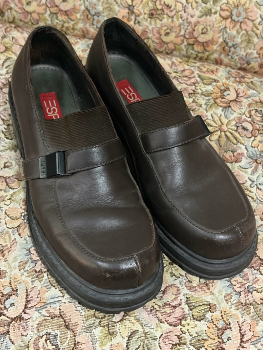 Womens 90s/Y2K Esprit Brown Leather Slip-On Loafers